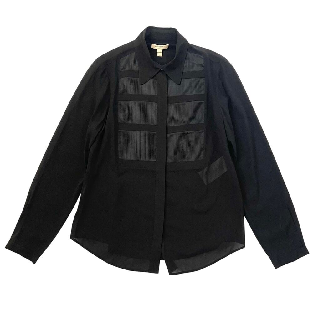 BURBERRY Silk Tuxedo Shirt - Black - Semi-Sheer - Size 12